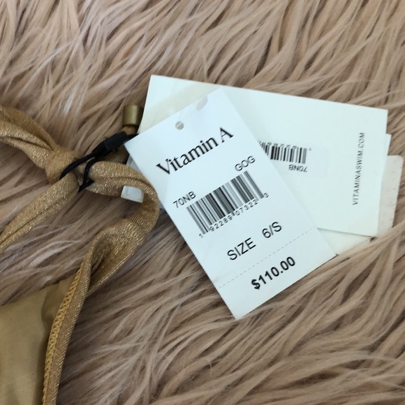 VITAMIN A Tie Side Bikini Bottom in golden glow. Bottom and top. Top size 8 M. - Picture 4 of 13